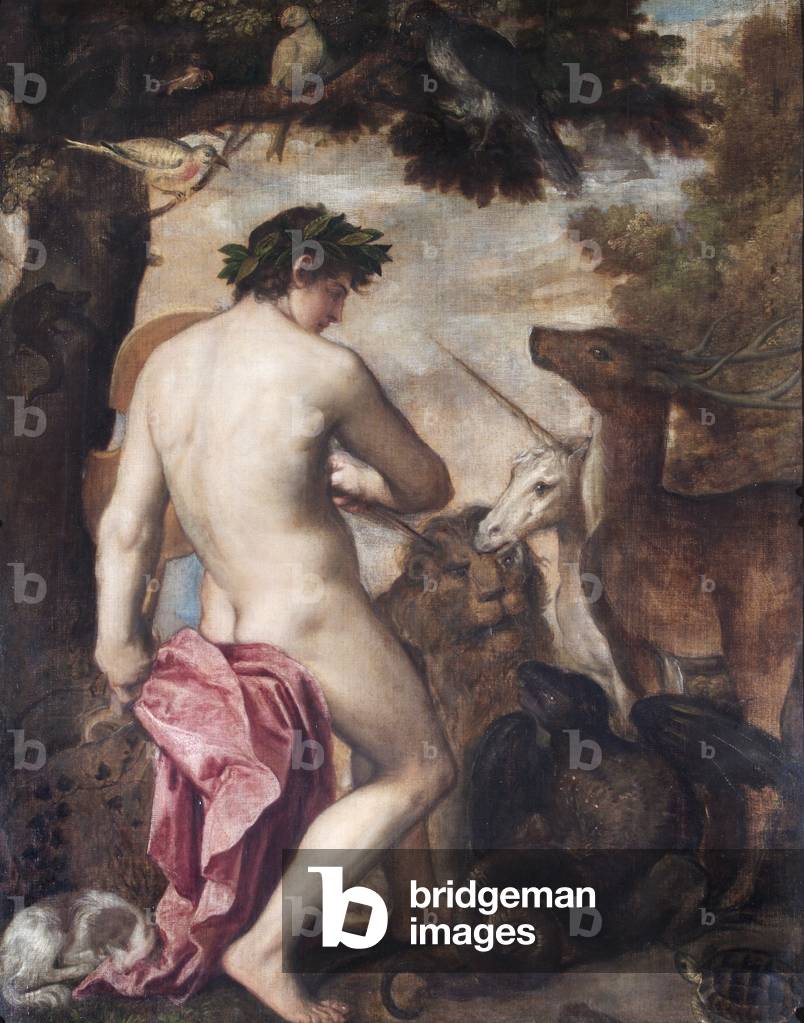 Image of Painting depicting Orpheus Enchanting The Animals (oil on canvas) by Alessandro Titian (c.1488–1576) 