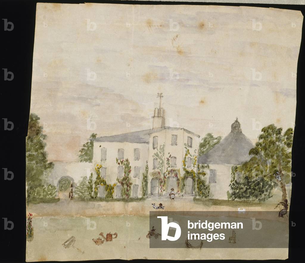 Bild von Zeichnung "Down House (w/c auf Papier)", 19. Jahrhundert von Horace Darwin