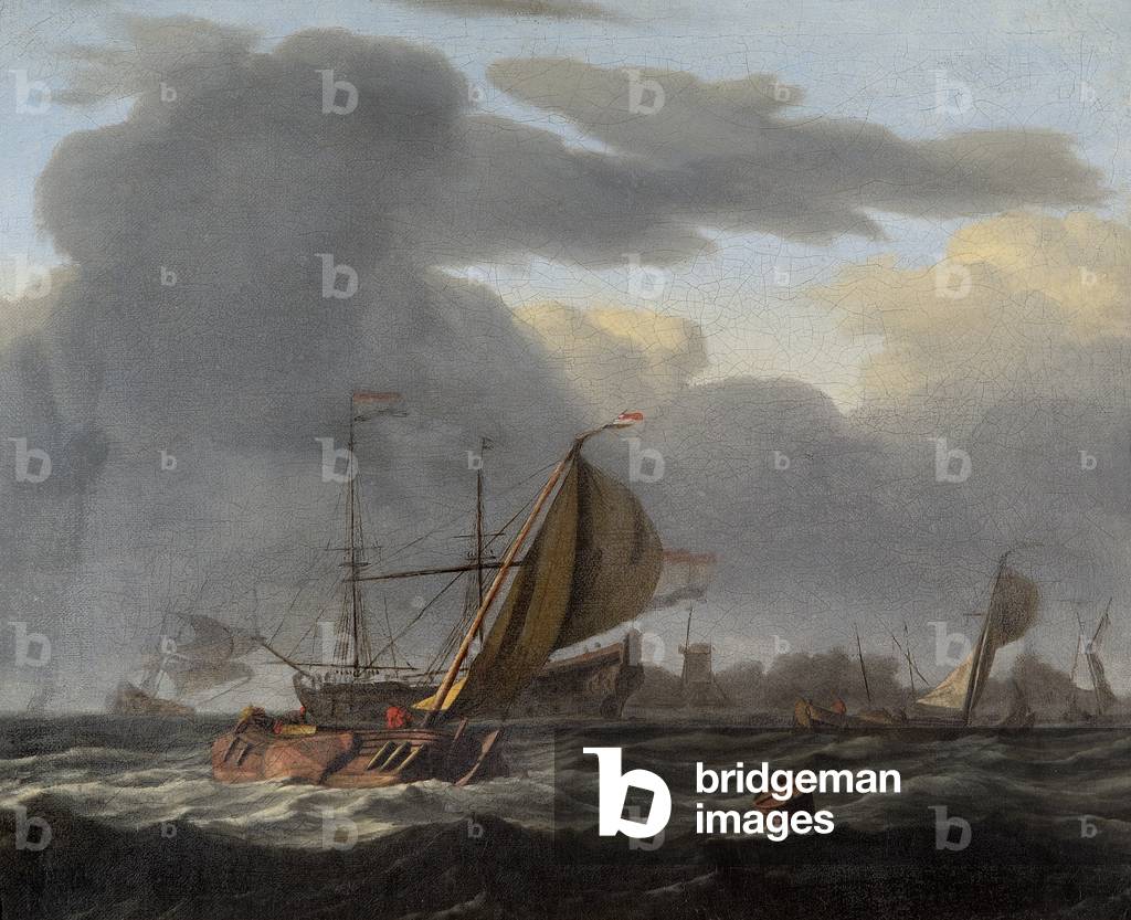 Immagine di Dipinto "una nave da guerra in tempo ancora in un ruvido mare (olio su tela)" di I Backhuysen