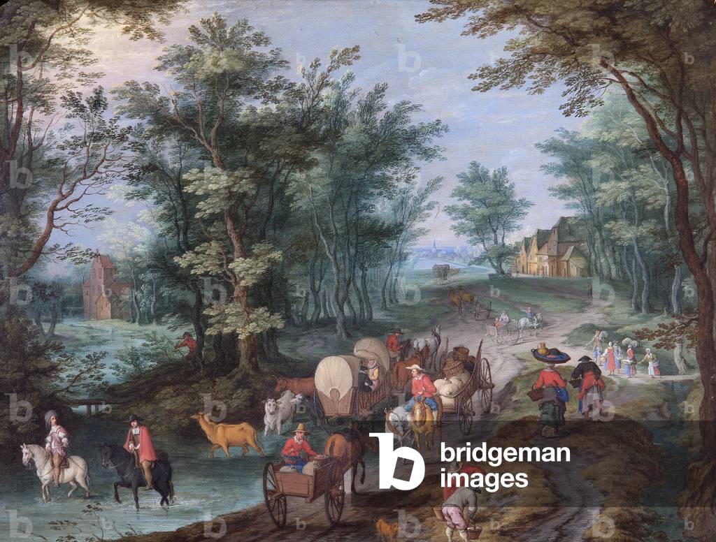 "landschaft mit figuren überqueren ein Bach (öl auf kupfer)", 17. Jahrhundert von Pieter Gysels