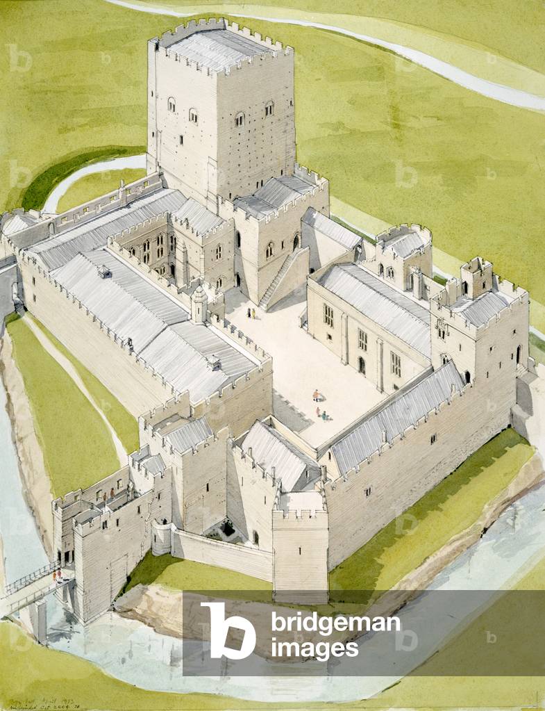 Bild von Zeichnung "Portchester Castle - Luftansicht des inneren Bailey in c.1608/9", 2004 von Terry Ball