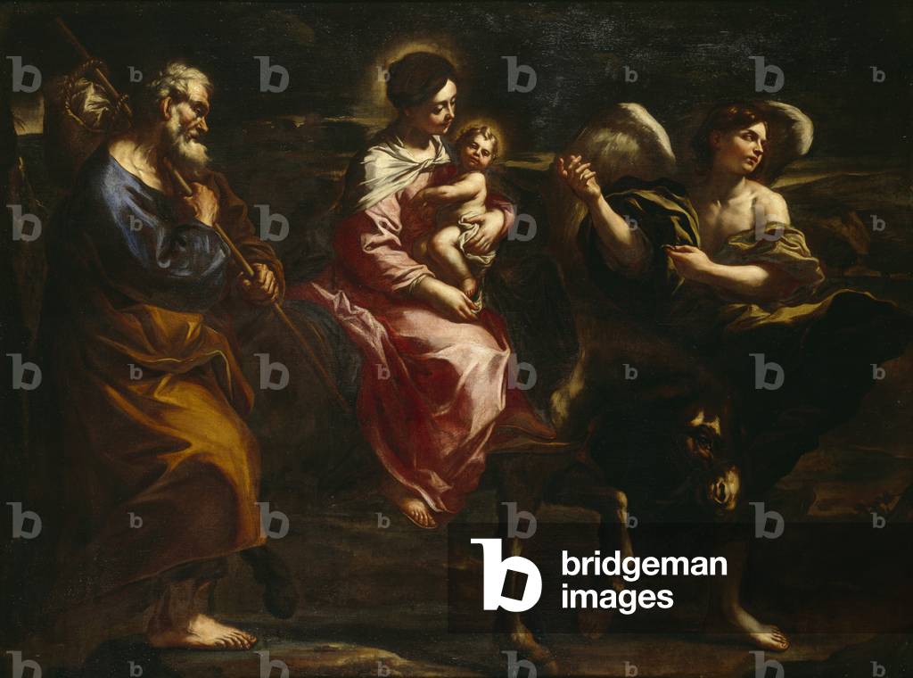 Immagine di Dipinto "il volo in Egitto (olio su tela)", 17th Secolo di Bartolommeo Biscaino