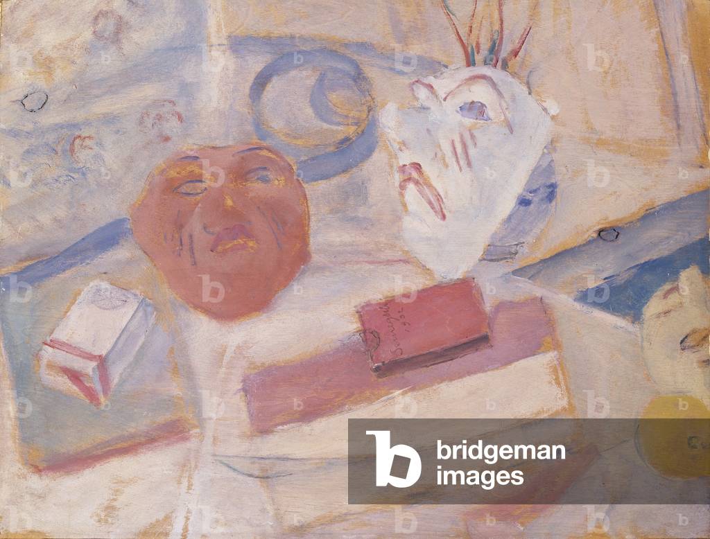 Masks (Maschere), by Pio Semeghini, 1932, 20th Century, oil on plywood on masonite