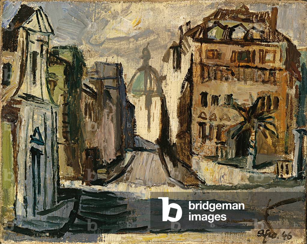 Via della Scrofa, by Afro Basaldella known as Afro, 1946, 20th Century, oil on canvas, 20 x 26 cm