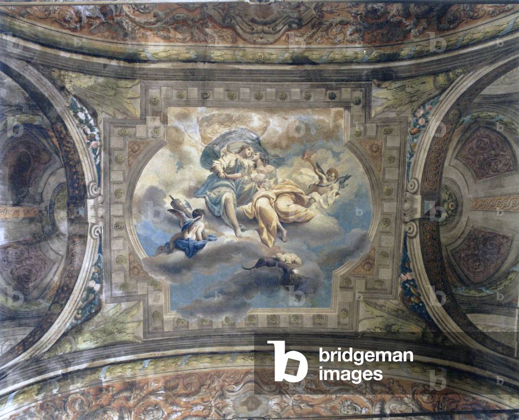 The hug between Peace and Justice (L'abbraccio fra Pace e Giustizia), attributed to Giacomo Zampa, late 18th century, fresco