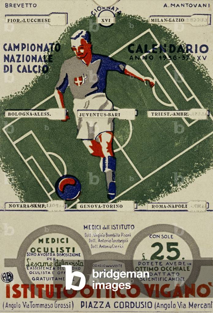 Calendar of the Serie A (Calendario del Campionato Italiano di Calcio), 1936, 20th Century, drawing