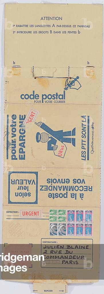 DOCS, Paris - adressed to Julien Blaine (DOCS, Parigi - indirizzata a Julien Blaine), 20th Century (opened cardboard box)