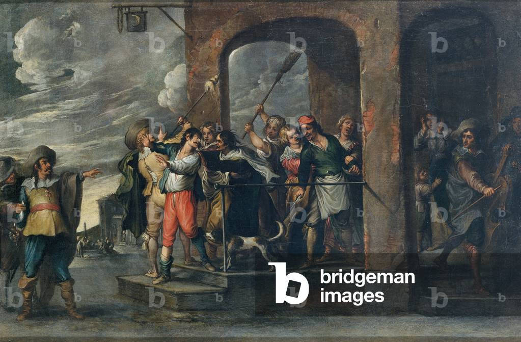 Stories of the Prodigal Son - The Expulsion, by Cornelis de Wael, 17th Century, oil on canvas, 57 x 86 cm