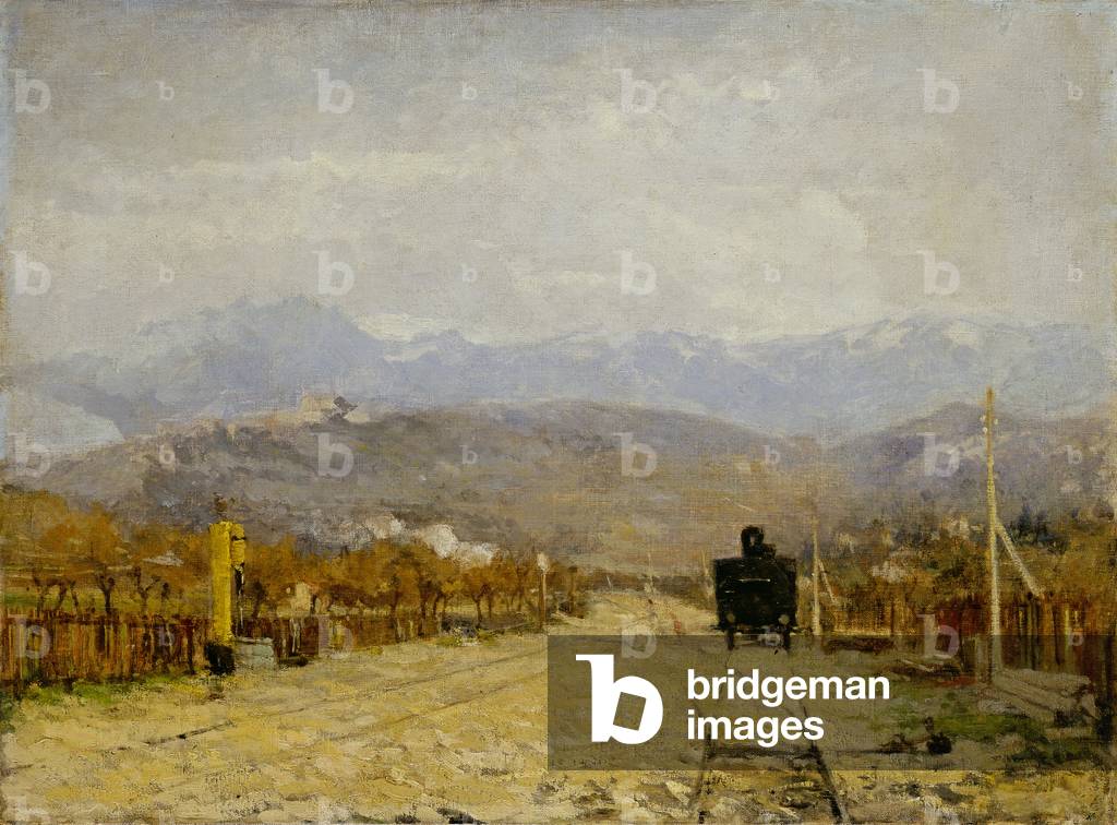 Landscape with Train (Paesaggio con Treno), by Eugenio Gignous, 1891, 19th Century, oil on canvas