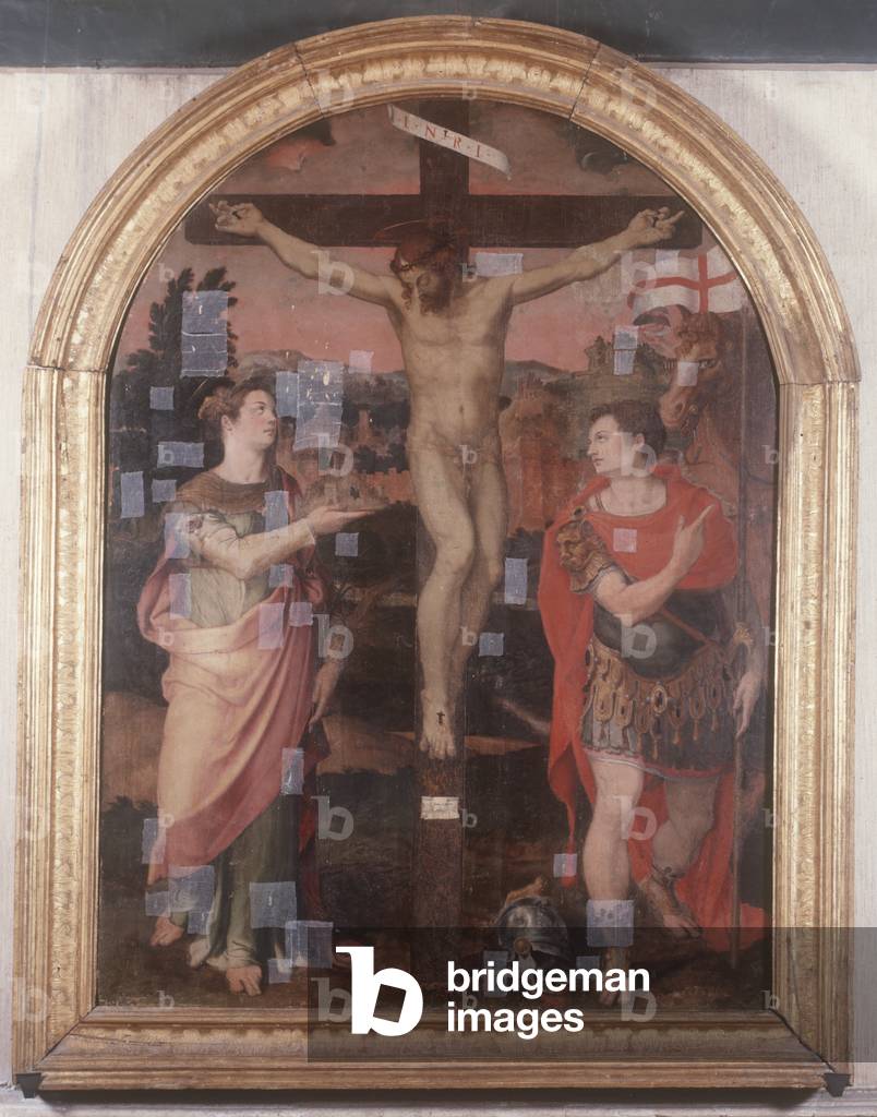 Crucifix between Saints Firmina and Olimpiade, by Livio Agresti also known as Ricciutello, 1557, 16th Century