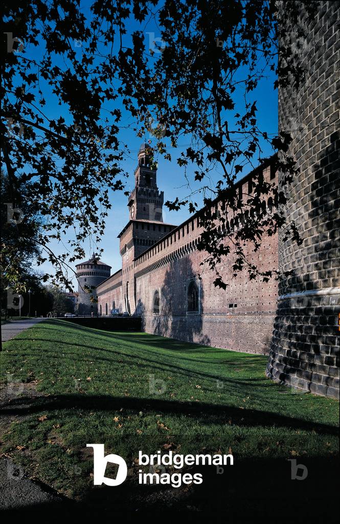 Sforza Castle in Milan (Castello Sforzesco di Milano), project by Beltrami Luca, Averulino (Averlino) Antonio said Filarete, Giovanni da Milano, 14th Century