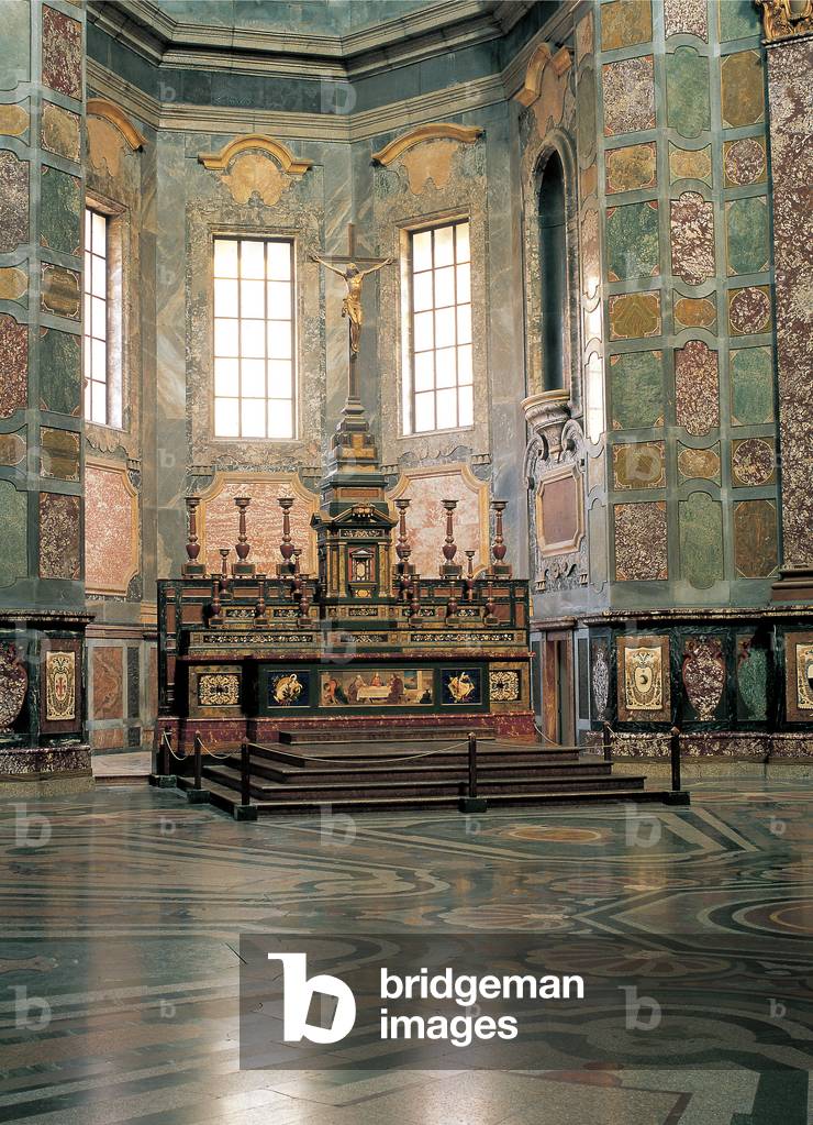 Chapel of the Princes at the San Lorenzo Church in Florence, 1604 (dark marble, semi, precious stones, mother, of, pearl, lapis lazuli and coral)