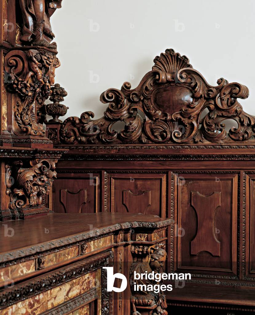 Cabinet, 1690 (carved walnut wood and red marble)