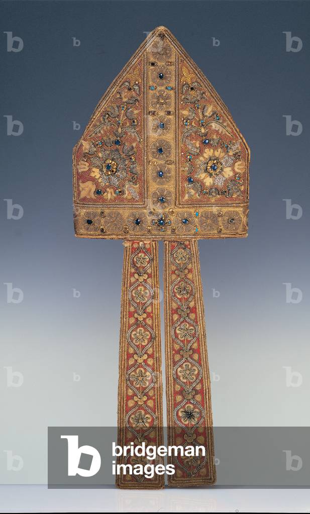 Mitre, (silk, gems, pearls, small silver rings)