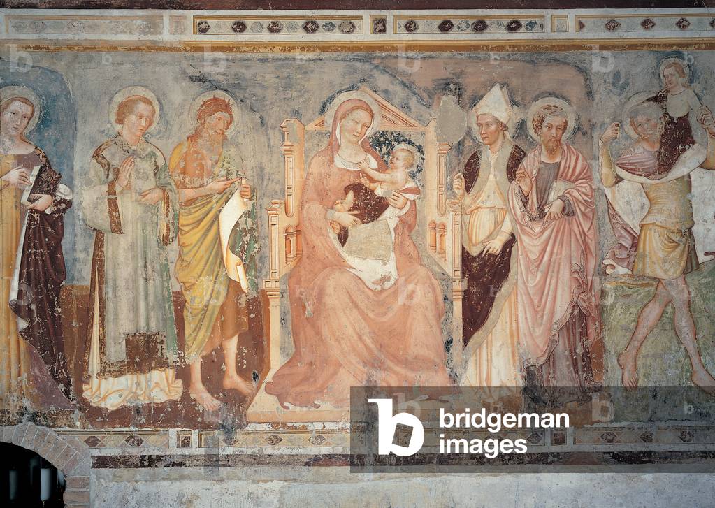 Madonna with Sts Anthony Catherine Lawrence John the Baptist Louis of Toulouse James and Christopher, (detached fresco)