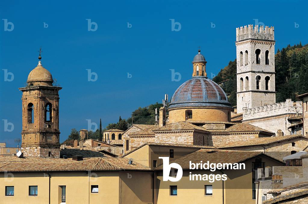 View of Assisi with Chiesa Nuova and Torre del Popolo,