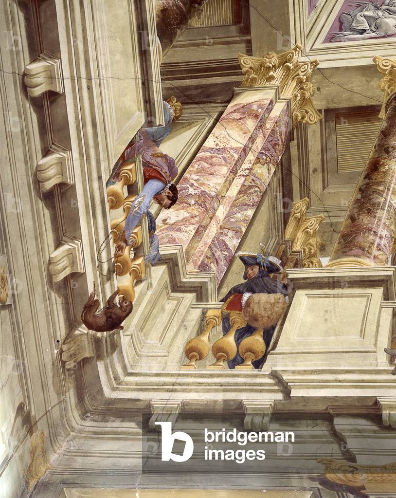 Loggia with Figures, by Francesco Lorenzi, 18th Century, fresco