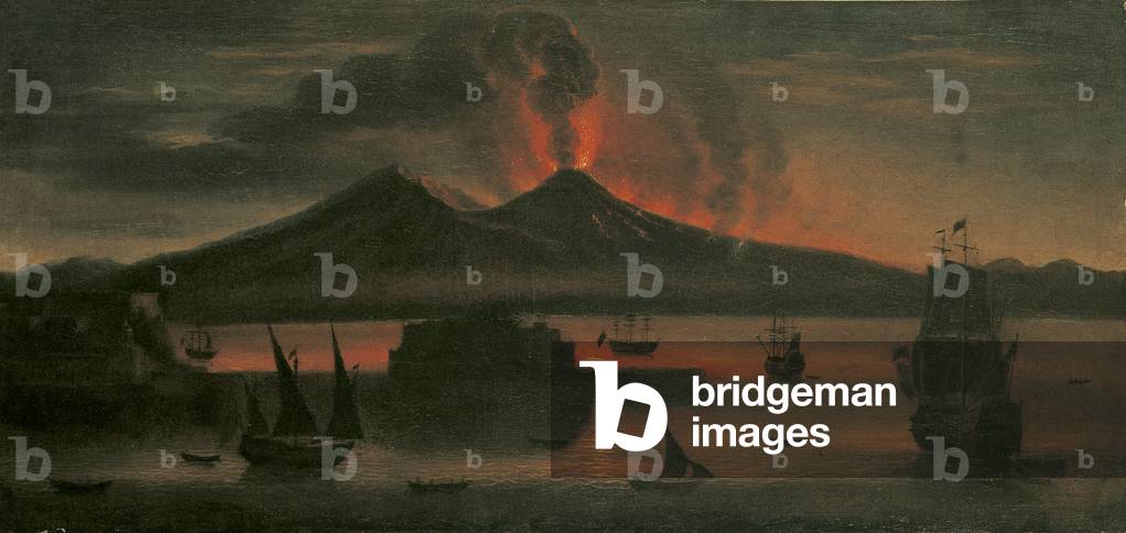 Night Eruption of Vesuvius (Eruzione notturna del Vesuvio), by Tommaso Ruiz, 1748, 18th century (oil on canvas) 38 x 77 cm