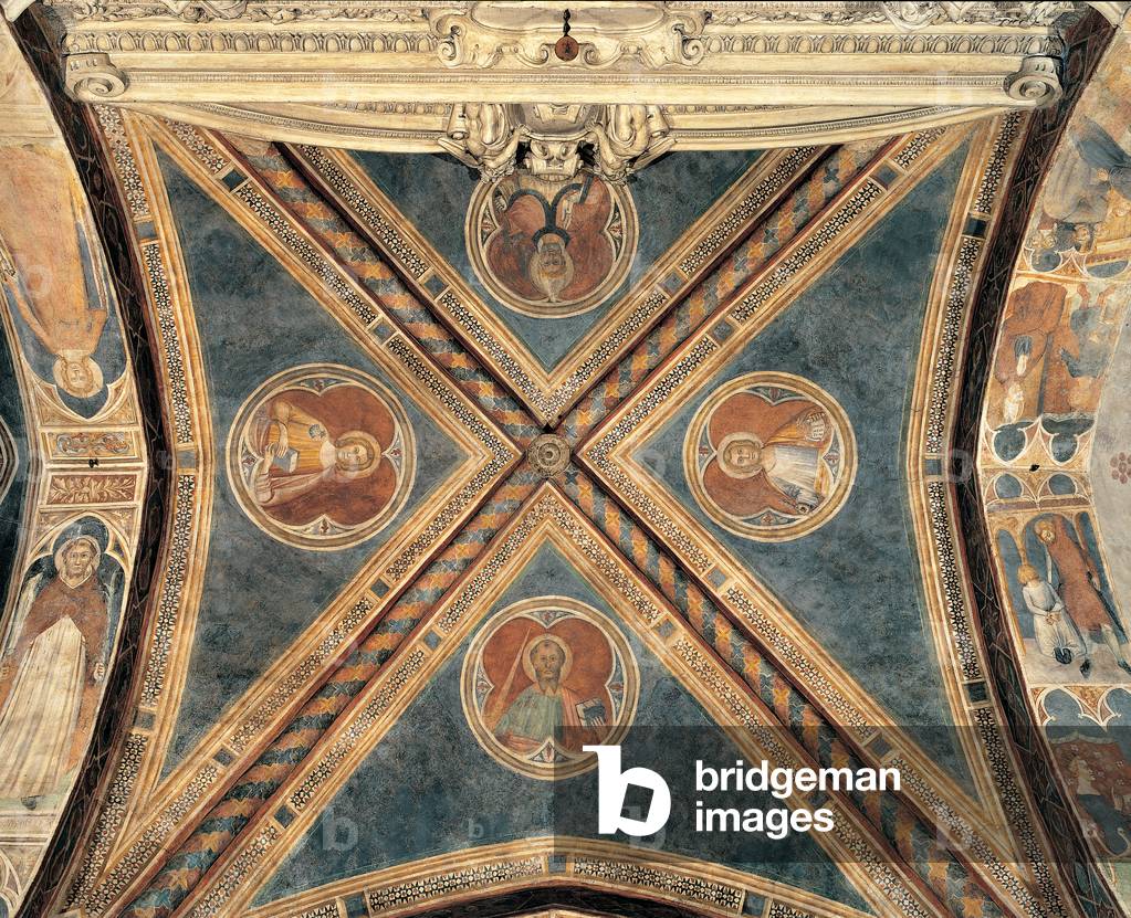 Holy Pope, St John the Evangelist, St Paul and St James, (fresco)