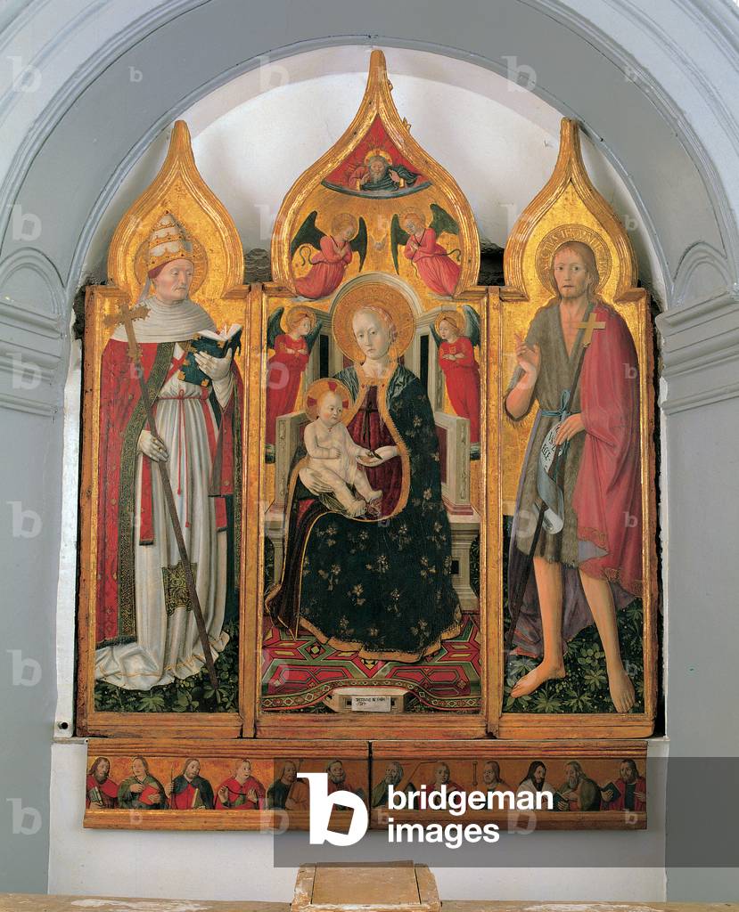 Enthroned Madonna and Child with Sts John the Baptist and Clement Pope, 1474 (tempera and gold on board)