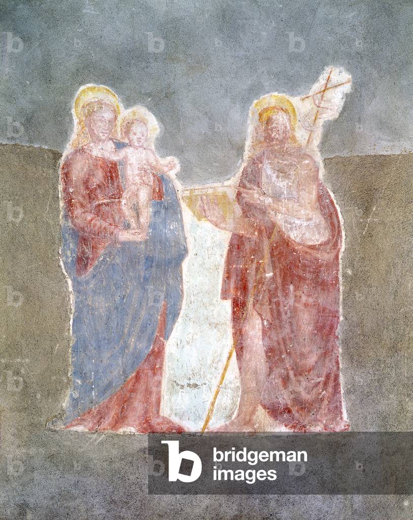 Virgin and Child with Saint John the Baptist, by Unknown Artist, 15th Century, fresco