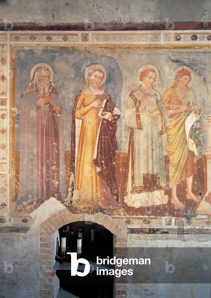 Madonna with Sts Anthony Catherine Lawrence John the Baptist Louis of Toulouse James and Christopher, (detached fresco)