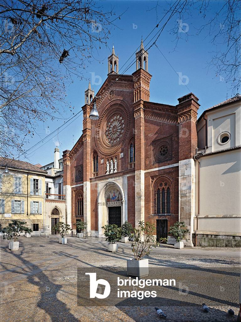 Facade of the San Marco church in Milan (Facciata della chiesa di San Marco a Milano), by Maciachini Carlo, 1871, 19th Century, exposed bricks