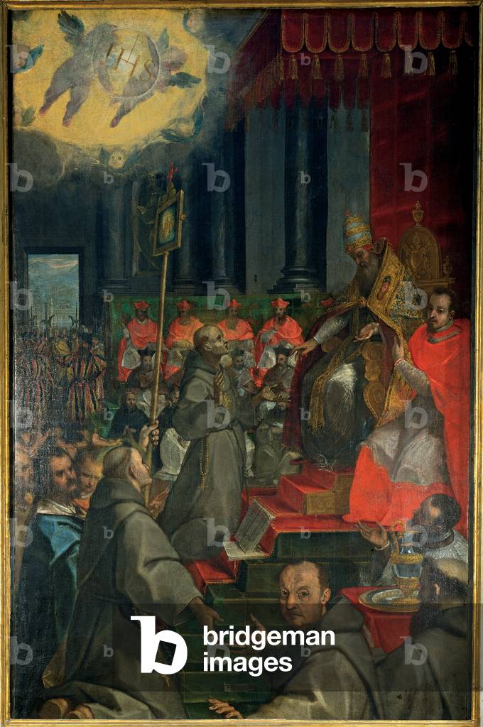 St Bernardine Presenting the Rule to Pope Martin V, 1600 (oil on canvas)