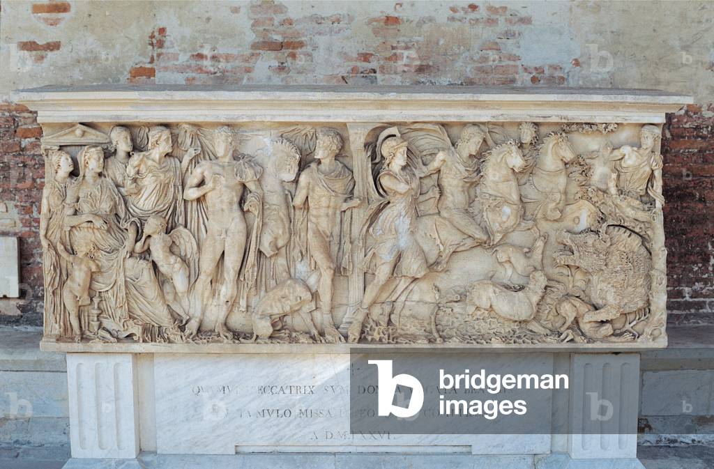 Sarcophagus with the myth of Phaedra and Hippolytus, 180 A.D. (marble, bas, relief)