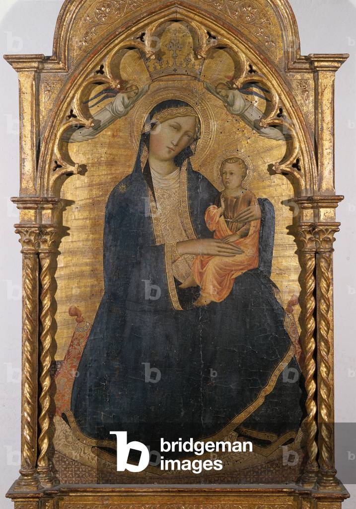 Madonna of Humility with Two Angels, by studio of Agnolo Gaddi, 14th Century, tempera on wood, 110 x 60 cm