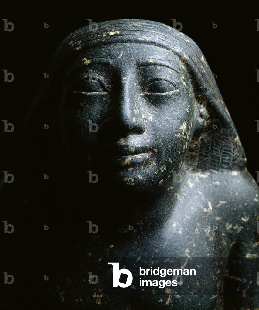 Statue of a scribe (Statua di scriba), 11st - 4th Century b.C., diorite, 34 x 22 x 21 cm