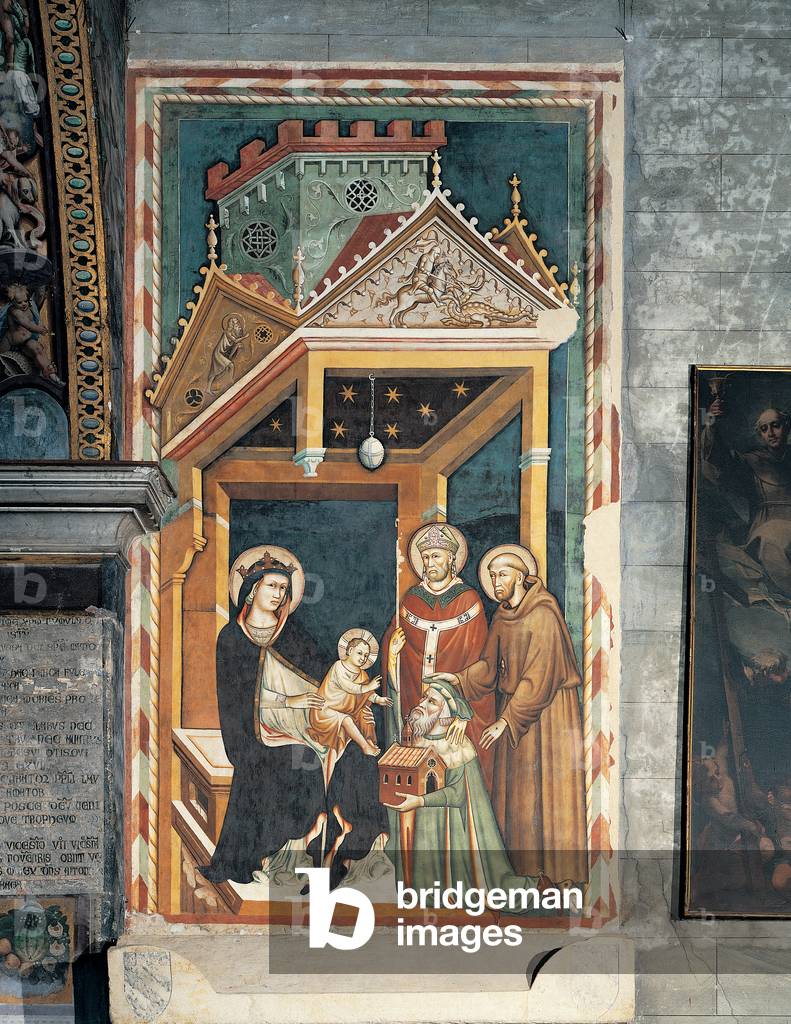 The Fissiraga Tomb. Antonio Fissiraga presented to the Virgin Mary by St Francis and a bishop-saint, 1318 (fresco)