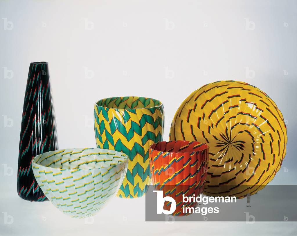 Plate, bowl and three vases 