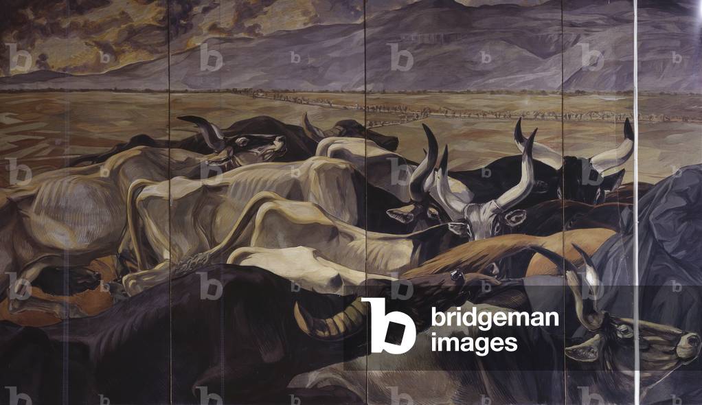 The conquest of the Land, by Duilio Cambellotti, 1934, 20th Century, tempera on artificial hardboard