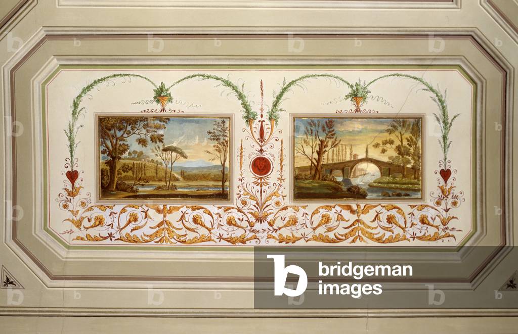 Landscapes and Grotesque (Paesaggi e grottesche), attributed to Antonio Liverani, 19th Century, wall painting