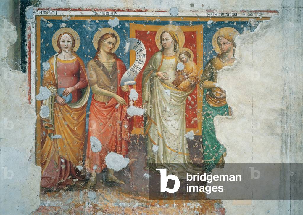 Madonna and Child with Sts Agnes, John the Baptist, Catherine and Liberale, 1390 - 1400 (fragmentary fresco)