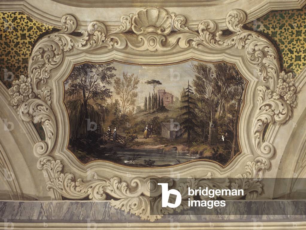 Scene with Primitive Fancy Architectures, 18th - 19th Century, fresco