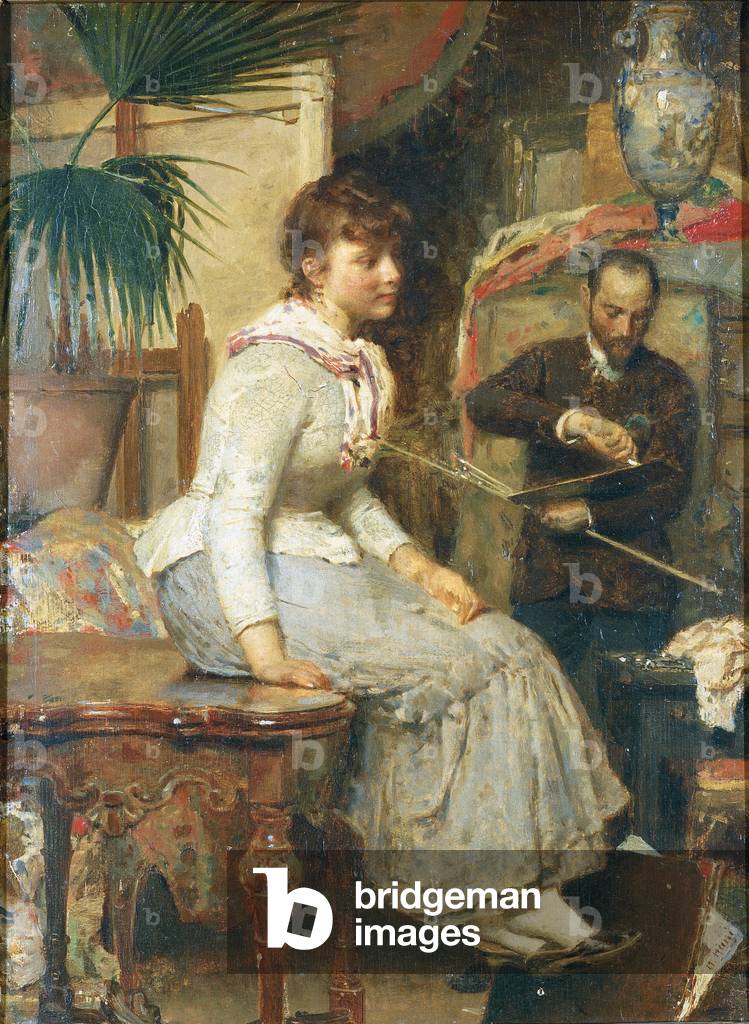 The model (La modella), by Napoleone Nani, 19th Century, oil on wood