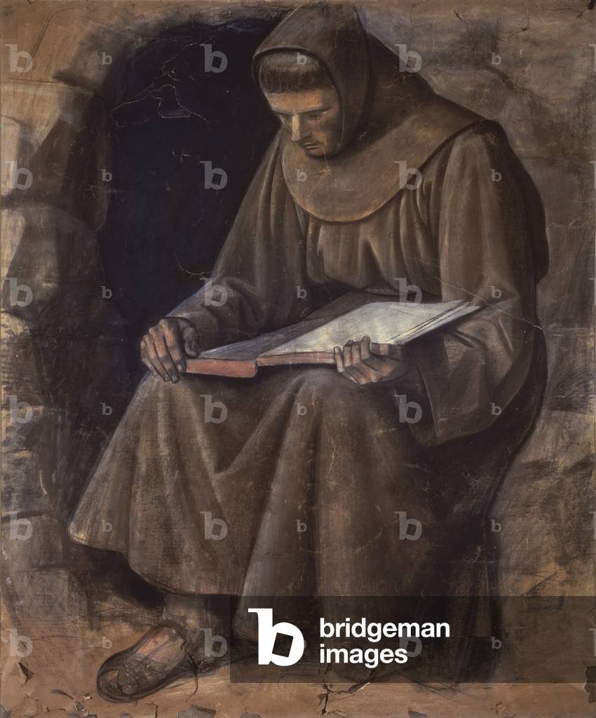 Cardboard for fresco for San Francesco in Tripoli, by Achille Funi, 1938, 20th Century, cardboard