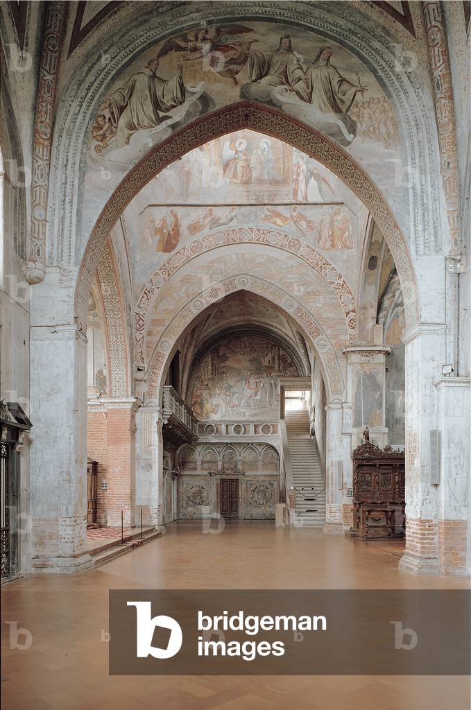 Right transept with the stairs leading to the monks' dormitory, (fresco)