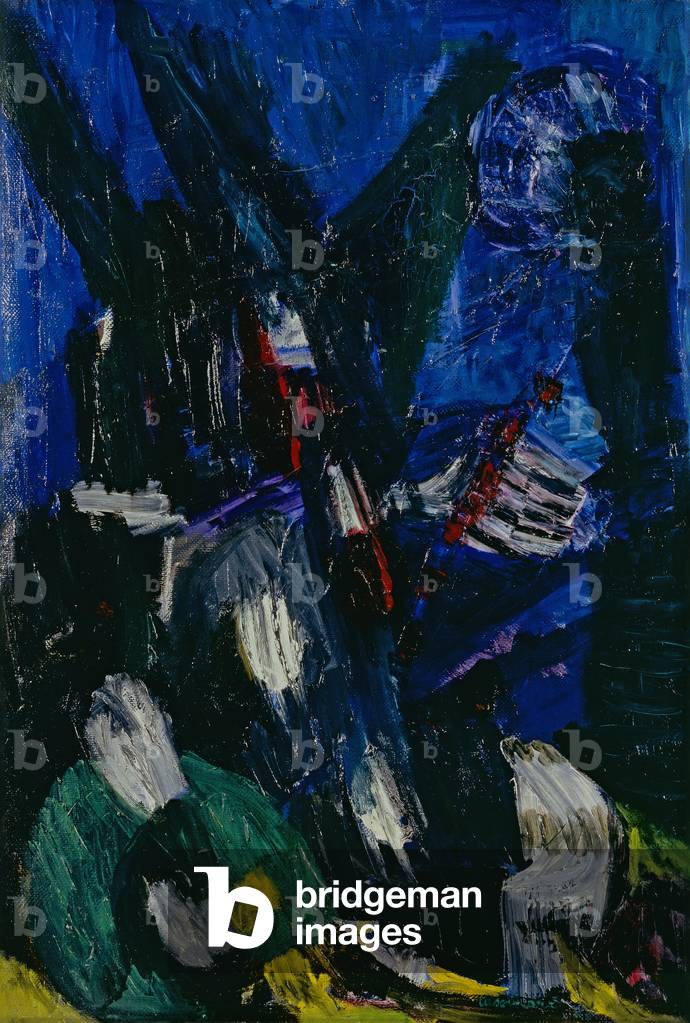 Memory of Bormio - Nocturnal Scene (Ricordi di Bormio, Notturno), by Bruno Cassinari, 1960, 20th Century, oil on canvas, 72,7 x 49,6 cm
