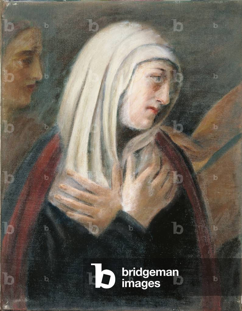 Suffering mother and Christ bearing the cross (Mater dolorosa e Cristo portacroce), 1900 - 1950, 20th Century, oil on canvas, 50 x 44 cm