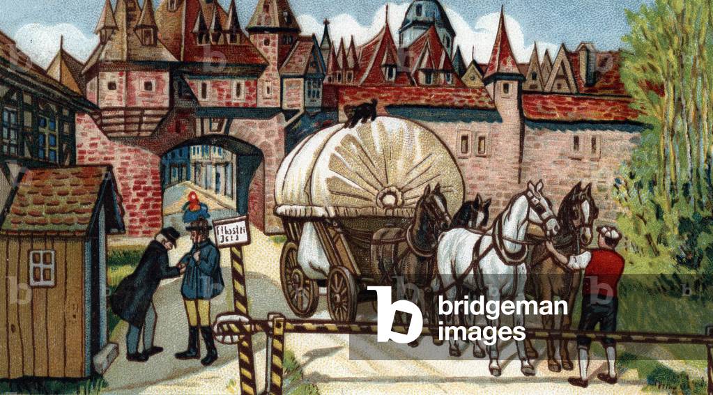 History of transport: Intercity Diligence service, Netherlands. End of the 19th century, (chromolithograph).