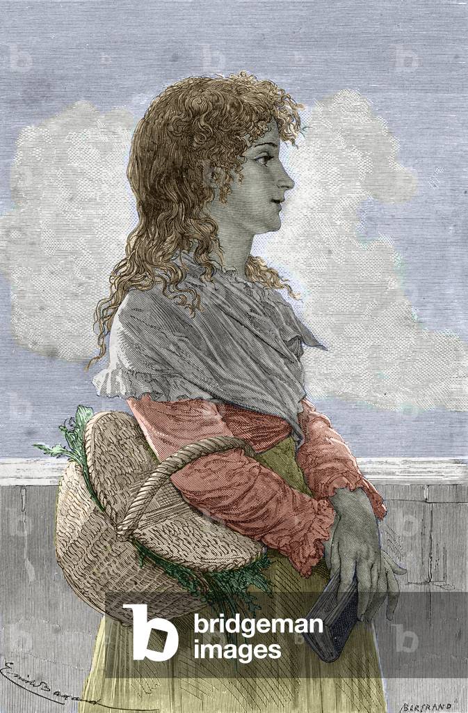 French Revolution: “” Portrait of Manon (Jeanne Marie) Roland Philipon dite Madame Roland (1754-1793), member of the Girondin party, young girl” - Engraving from “” Femmes illustres” by Gustave Demoulin - 1887 - “” Manon (Jeanne Marie) Roland Philipon called Madame Roland (1754-1793), member of the Girondist during english revolution, as a young girl”” Engraving from “” illustrious women” by Gustave Demoulin, 1887 - Private collection