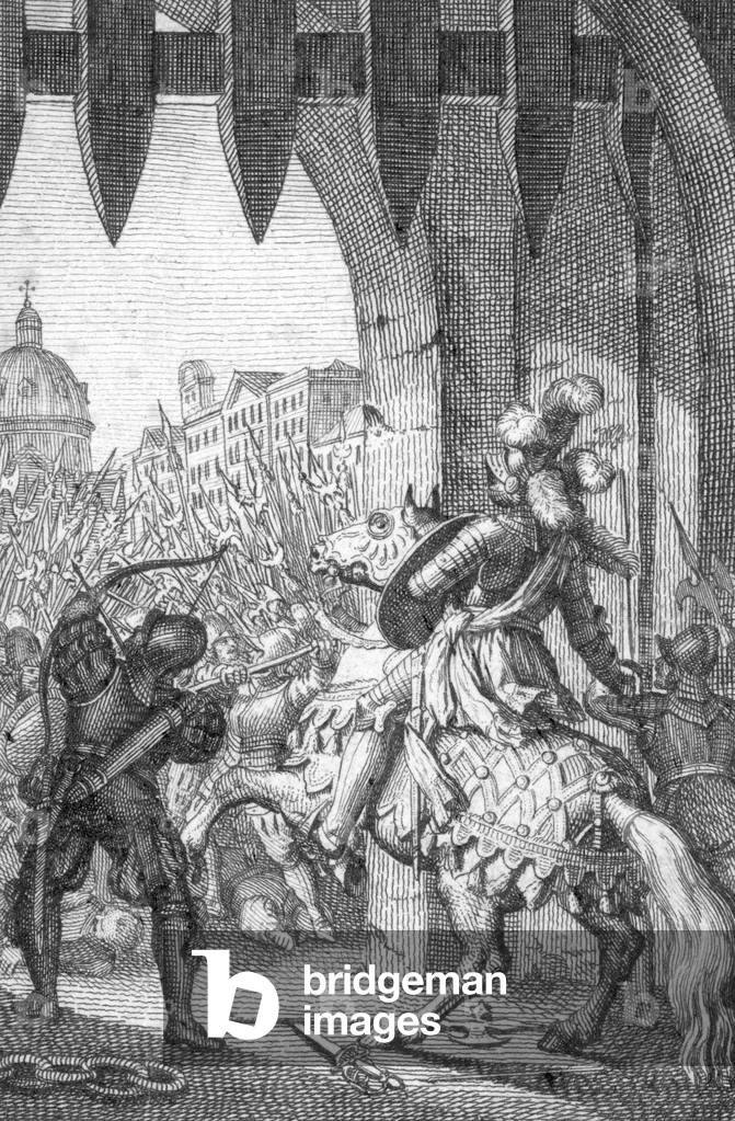 The Entered to Rome by Henry VII of Luxembourg (1275-1313) in 1312 (Henry VII, Holy Roman Emperor as he entered into Rome to be crowned as emperor 1312) Engraving by Johann Michael Mettenleiter (1765-1853) 1800 Private Collection