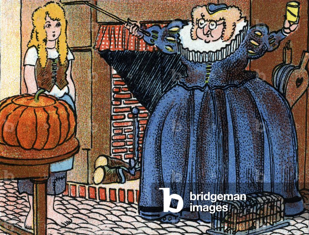 Illustration for “” Cinderella”” folk tale by Charles Perrault - chromolithography of the beginning of the 20th century Private Collection