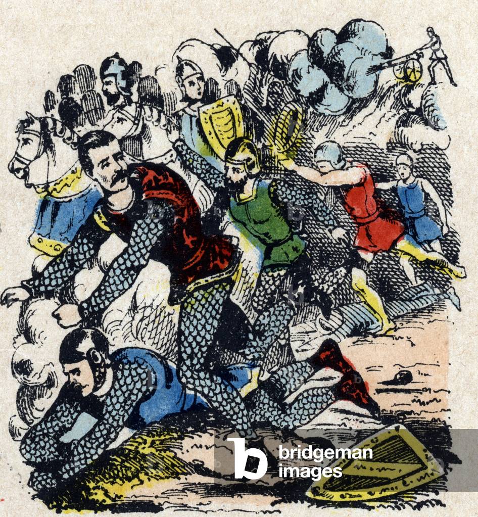 Battle of Crecy or Cressy important English victory during the Edwardian phase of the Hundred Years' War, 23th August 1346. Epinal picture (19th century)