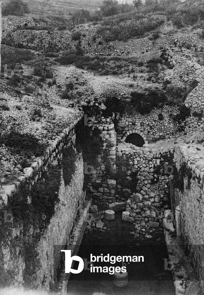 View of the Siloe Pool (or Silwan or Siloam Basin) in Jeoshaphat Valley near Jerusalem (postcard)