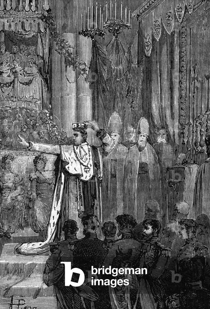 The self-coronation of Napoleon Bonaparte, December 2, 1804, 1882 (Engraving)