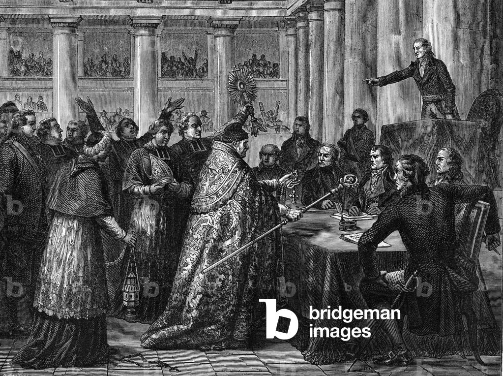 Concordat of 1801 - Signature of the Concordat between France (in the presence of Napoleon Bonaparte) and the Saint Siege (Saint Siege) (engraving)